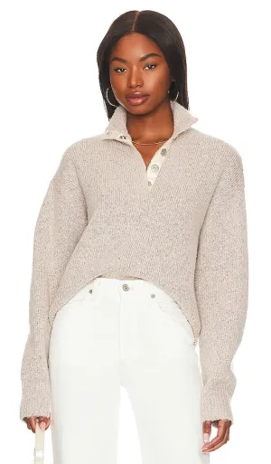 525 Boxy Snap Front Henley in Beige