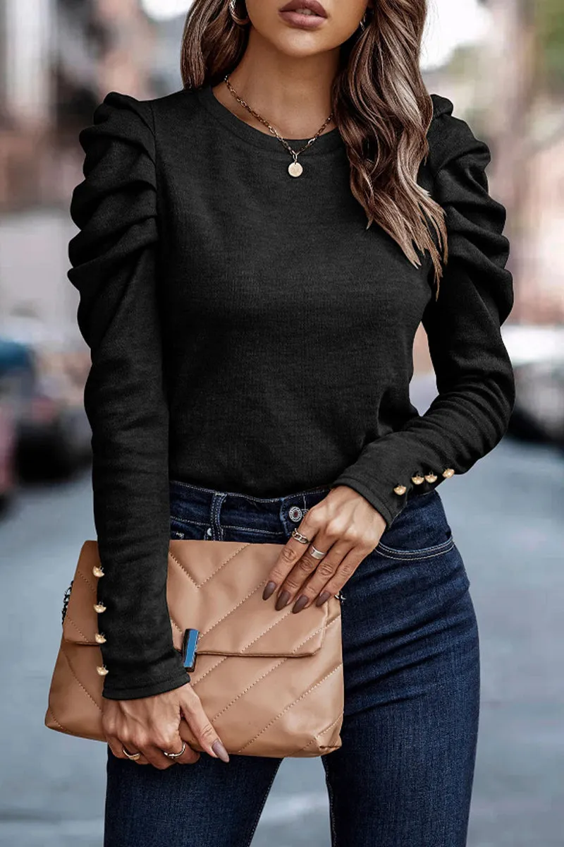Casual Solid Fold O Neck Tops