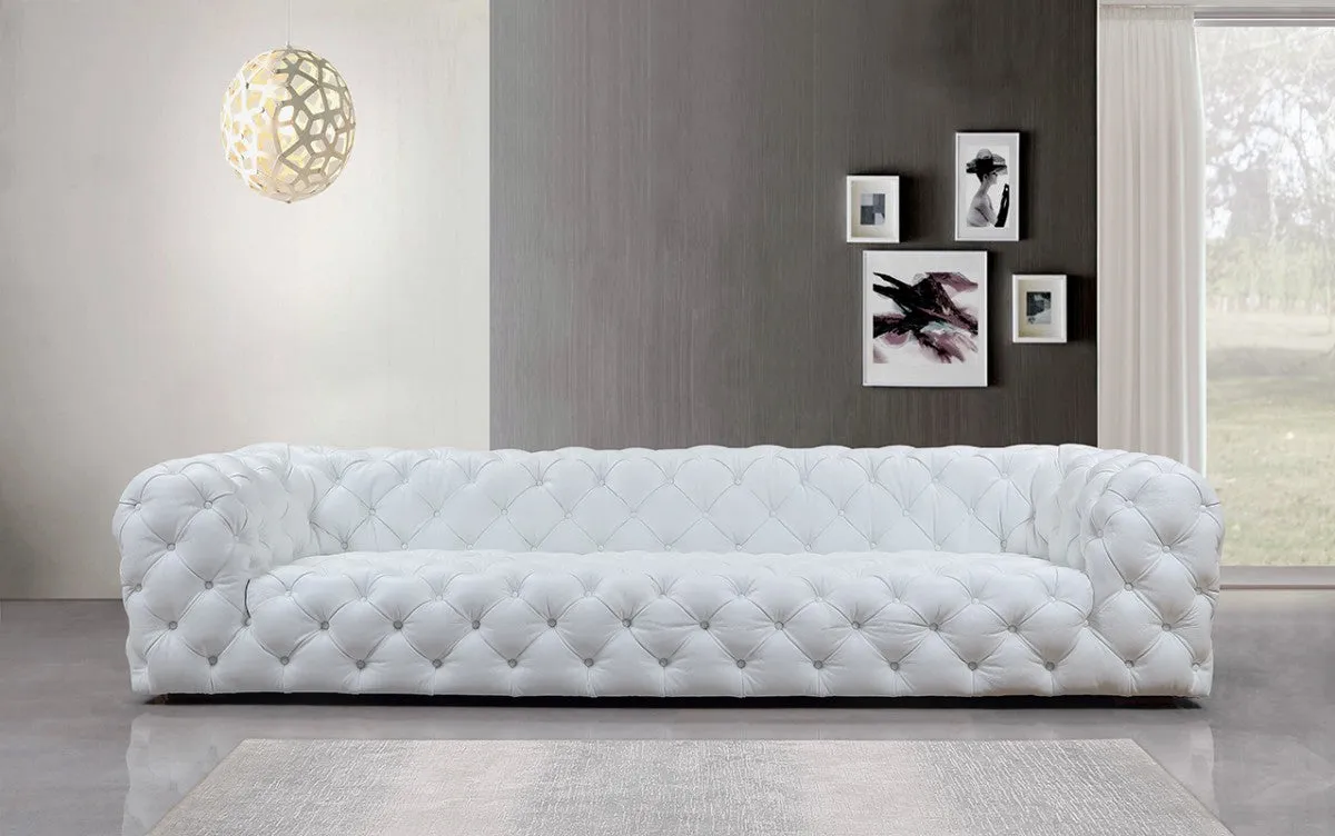Divani Casa Dexter Transitional White Full Italian Leather 4 Seater Sofa