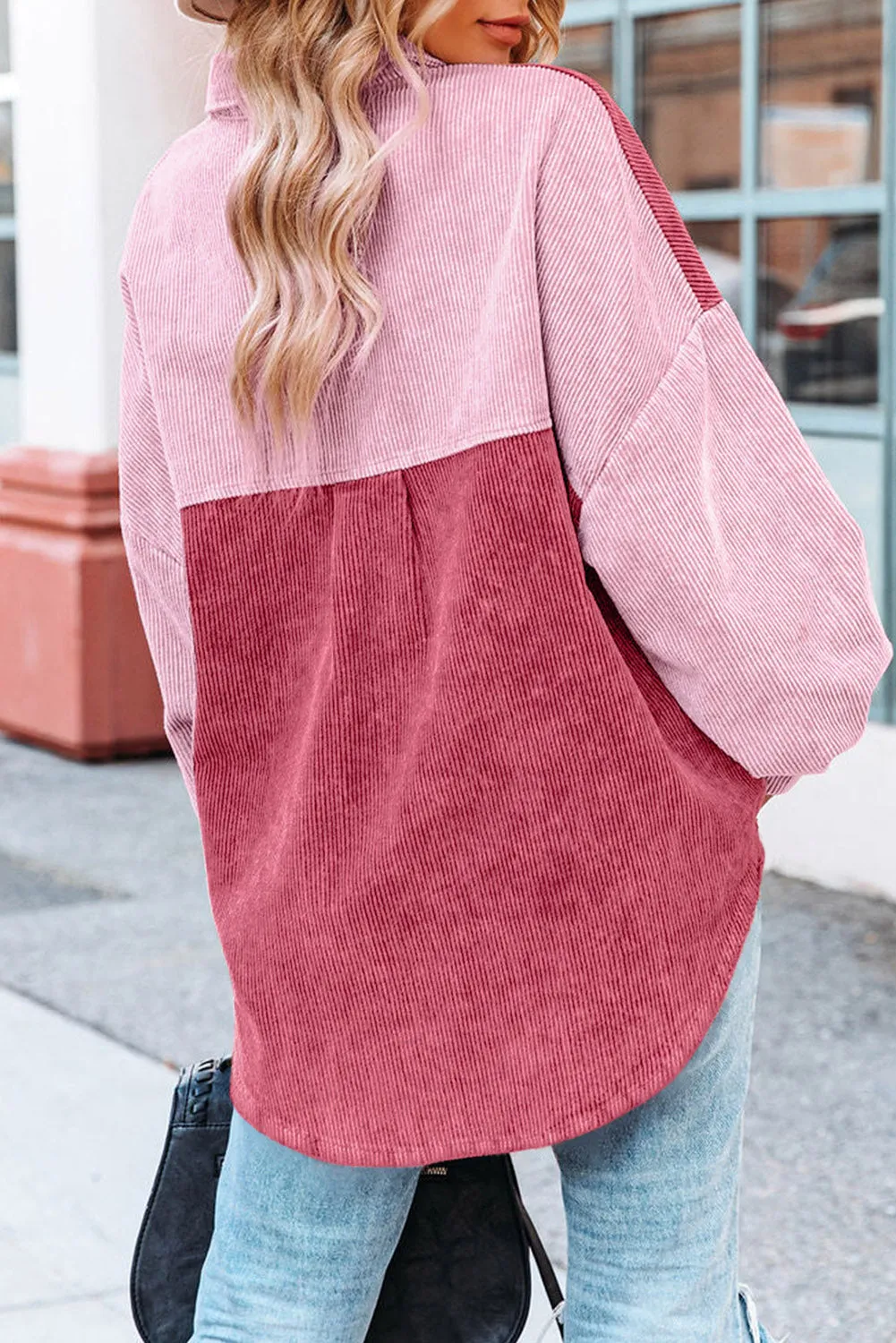 Drop Shoulder Colorblock Corduroy Shacket