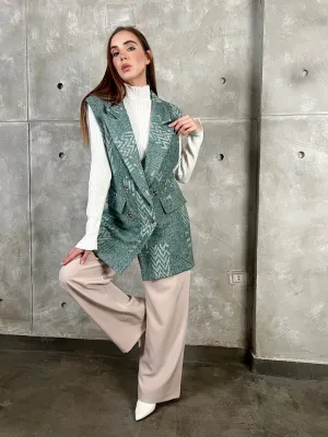 Green Wool Sleeveless Blazer