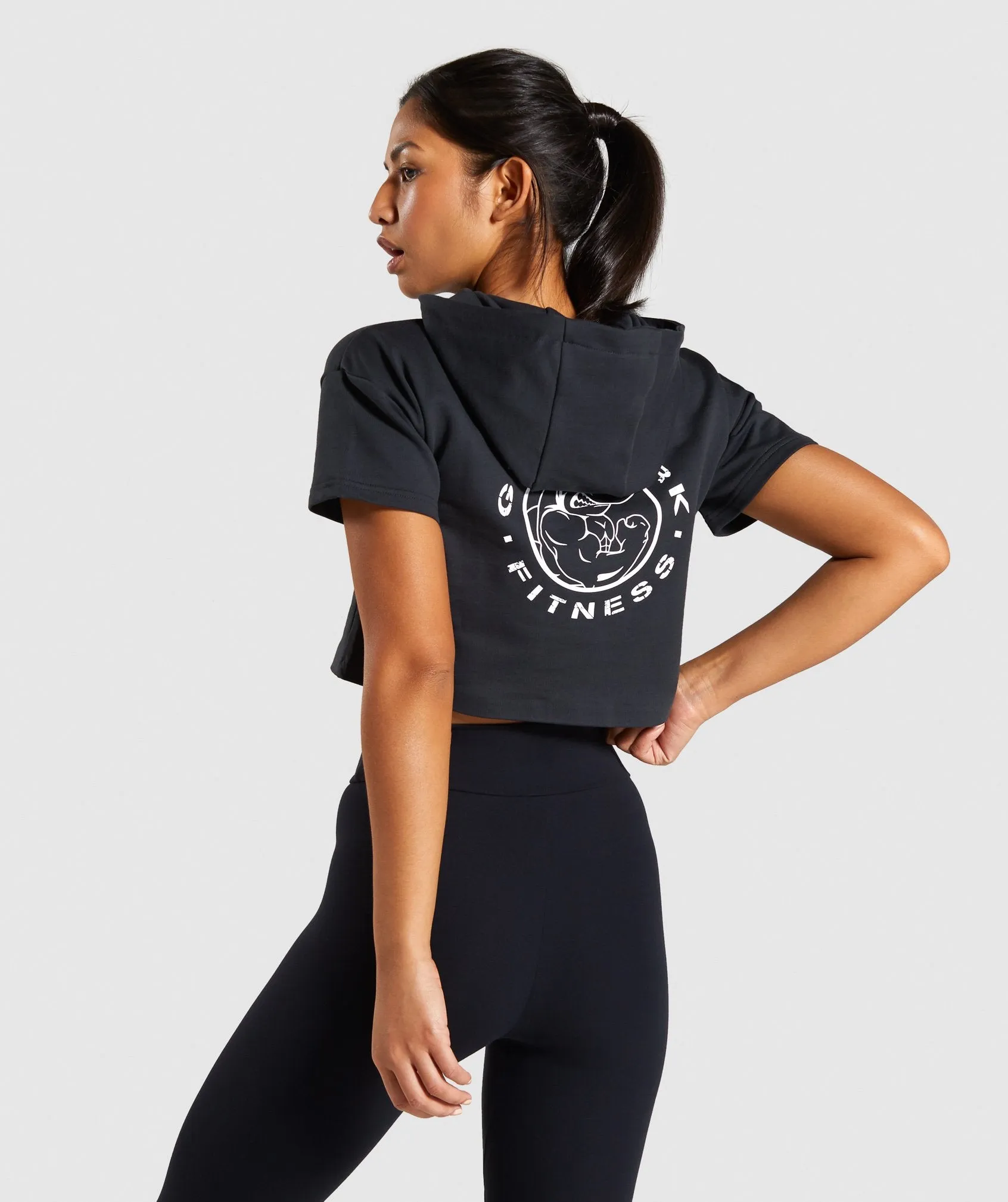 Gymshark Legacy Fitness Short Sleeve Hoodie - Washed Black