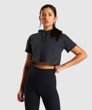Gymshark Legacy Fitness Short Sleeve Hoodie - Washed Black
