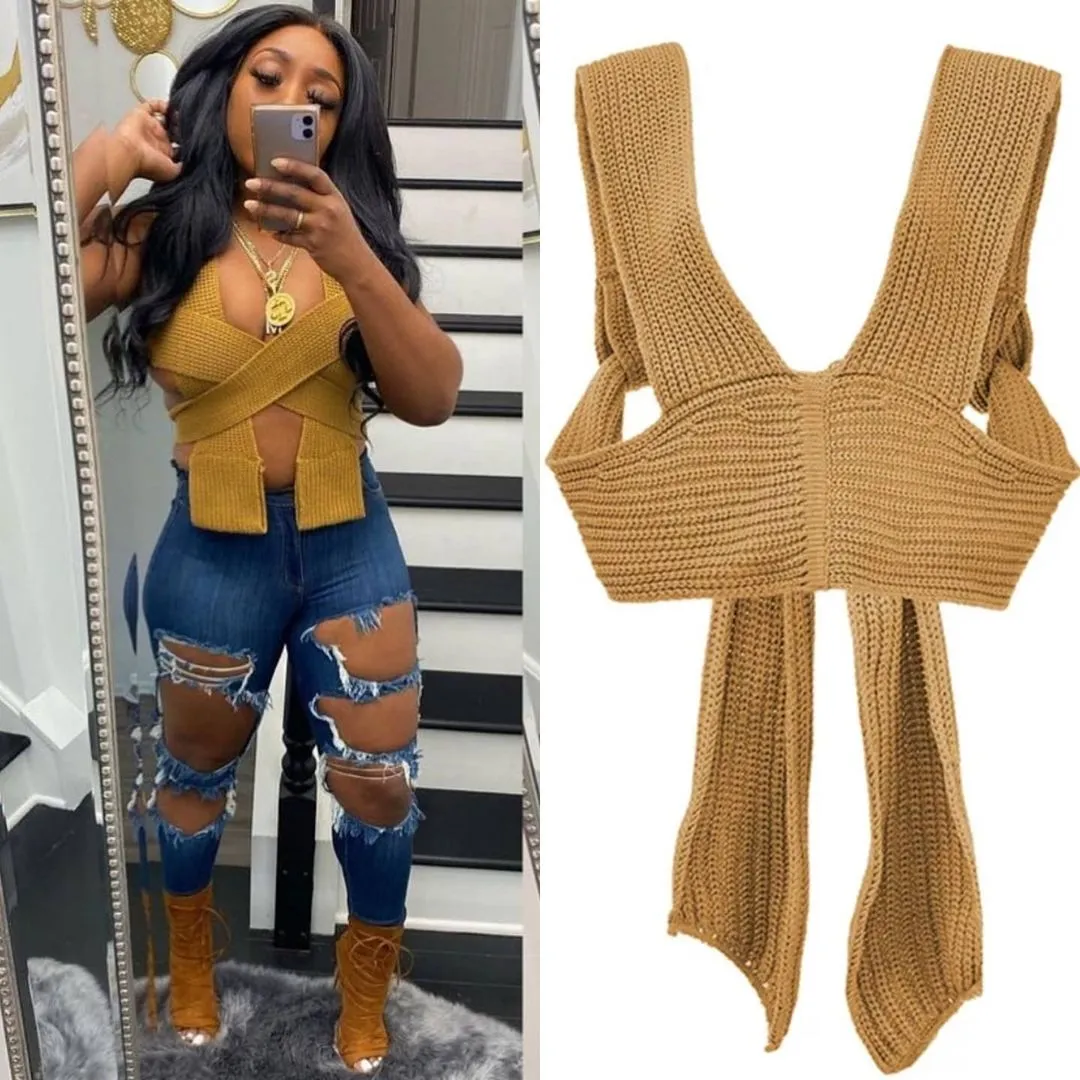 Irregular Knitted Bandage Top