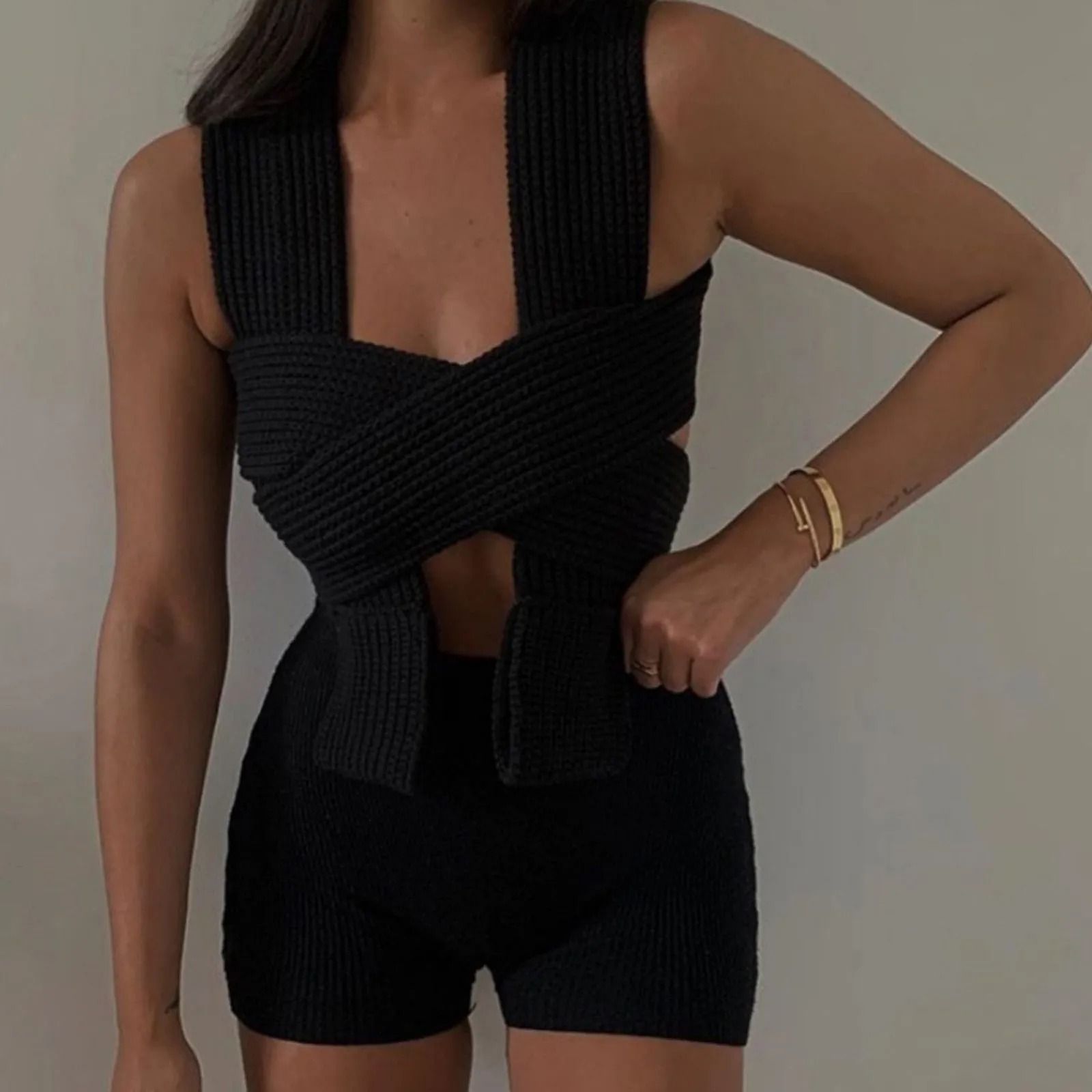 Irregular Knitted Bandage Top