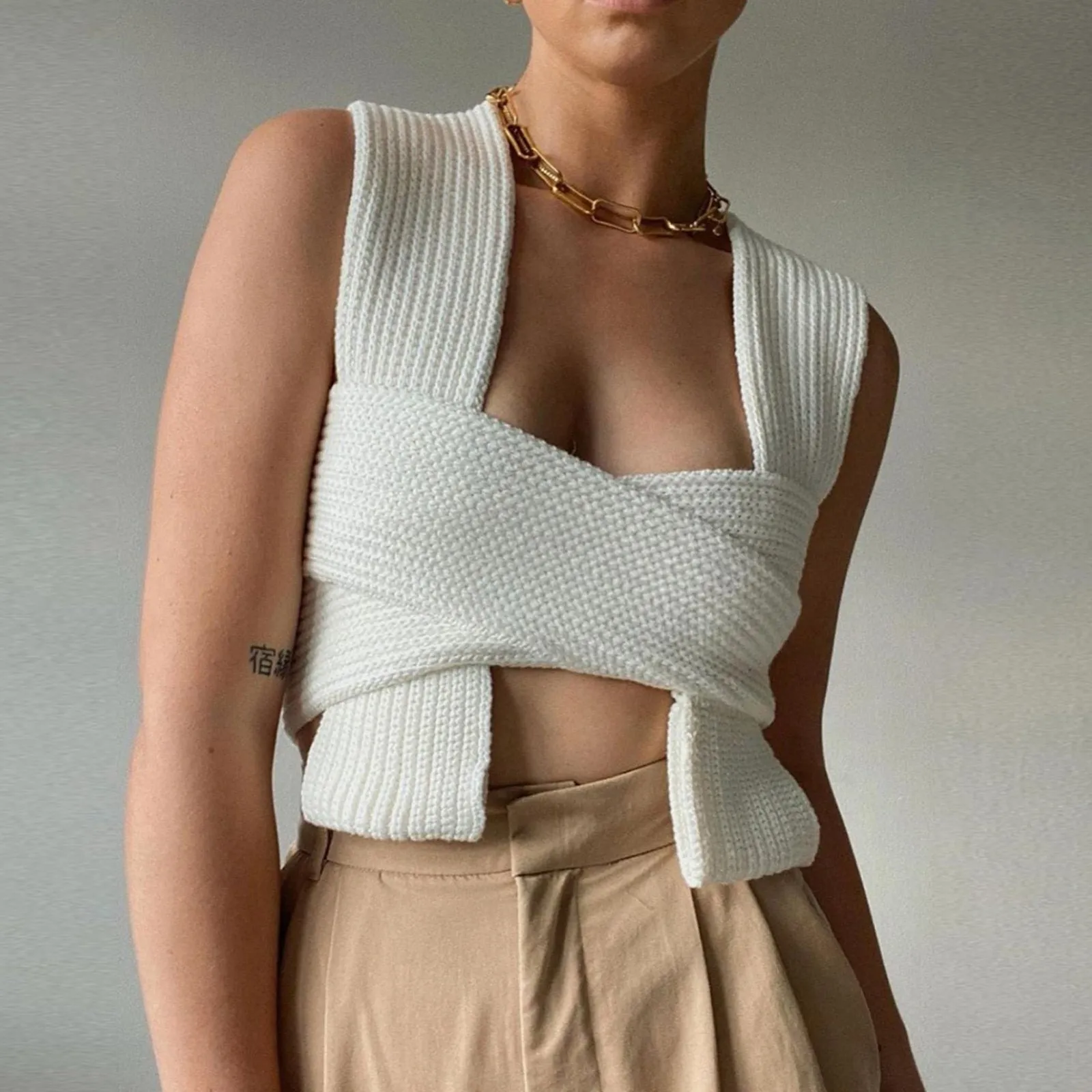 Irregular Knitted Bandage Top
