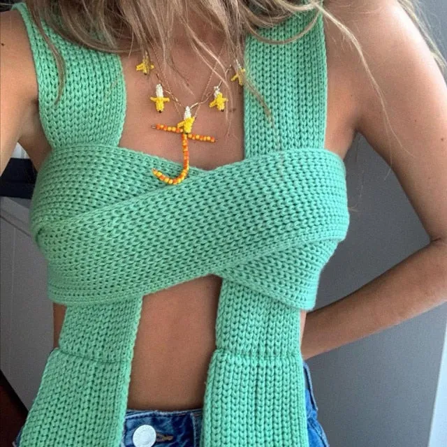 Irregular Knitted Bandage Top