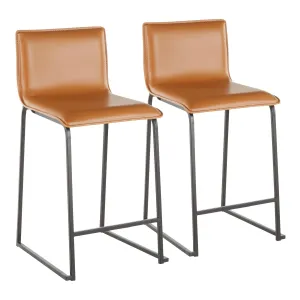 Mara 26 inch Contemporary Counter Stool in Black Metal and Camel Faux Leather by LumiSource - Set of 2