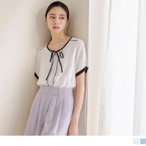 OB DESIGN CONTRAST COLOR CHIFFON SHORT SLEEVE TOPS