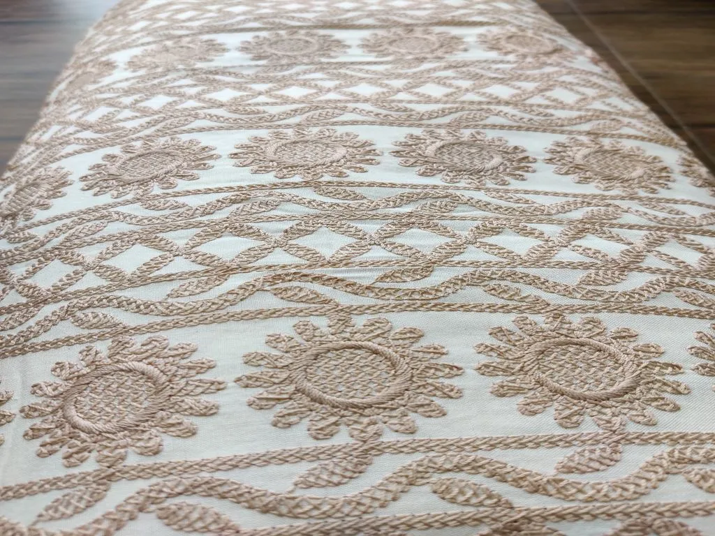 Off White Beige Floral Heavy Chikankari Embroidered Rayon Fabric