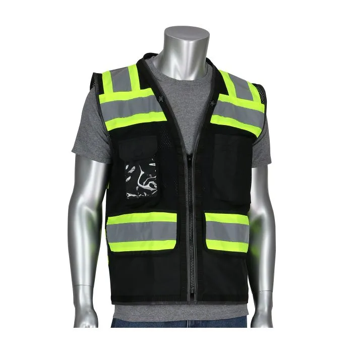 PIP ANSI Type O Class 1 Black Two Tone Eleven Pocket Tech Ready Mesh Surveyors Vest Black 1 EA