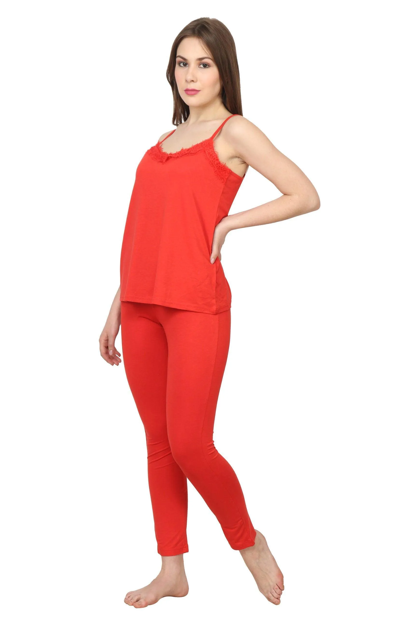 Red Solid Night Suit Set