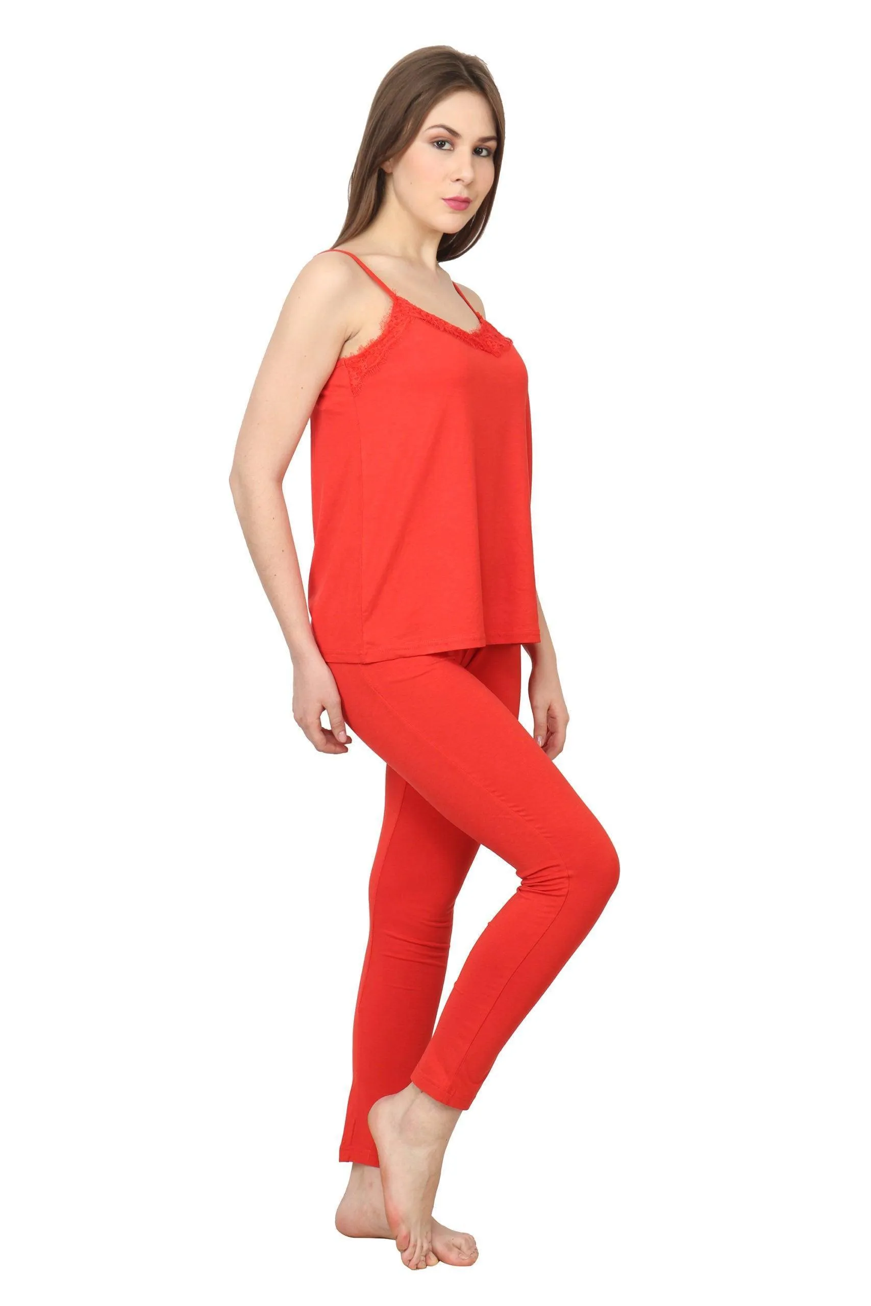 Red Solid Night Suit Set