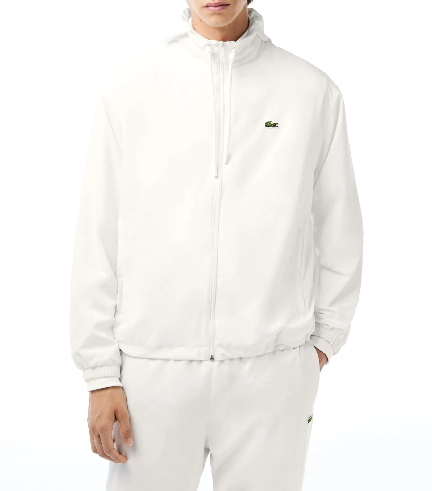 Short Showerproof Jacket with Removable Hood Flour