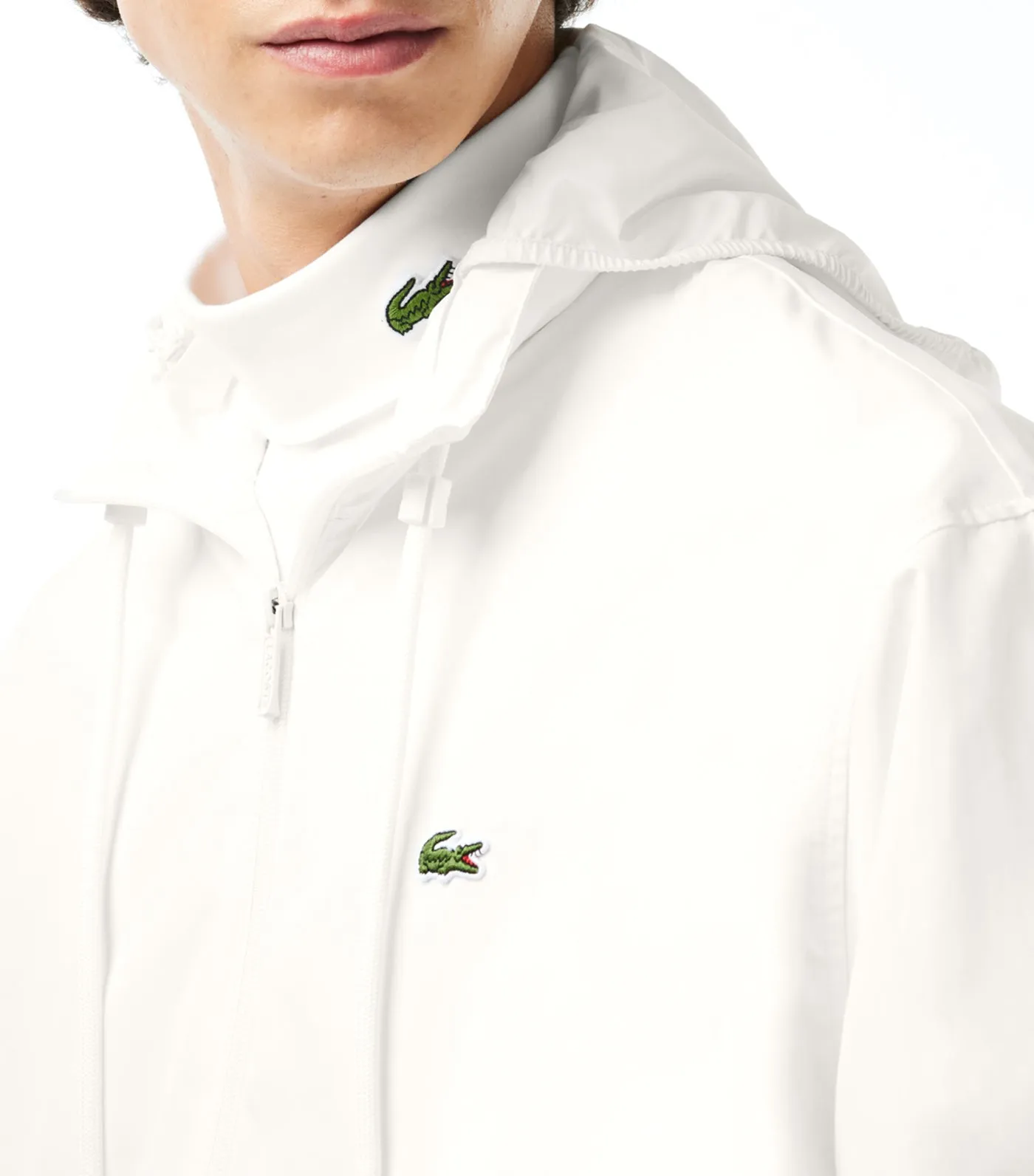 Short Showerproof Jacket with Removable Hood Flour