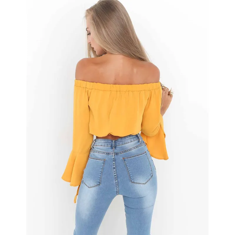 VenusFox Sexy Off Shoulder Casual Loose Crop Top