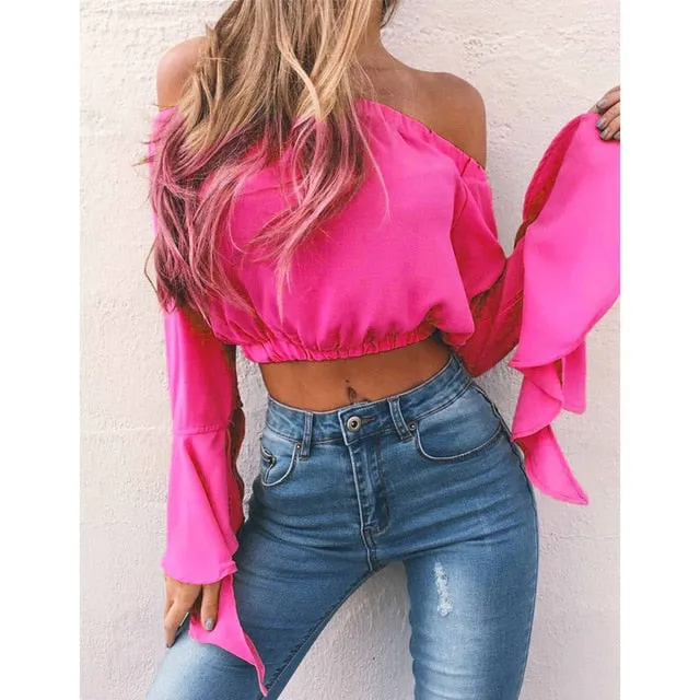 VenusFox Sexy Off Shoulder Casual Loose Crop Top