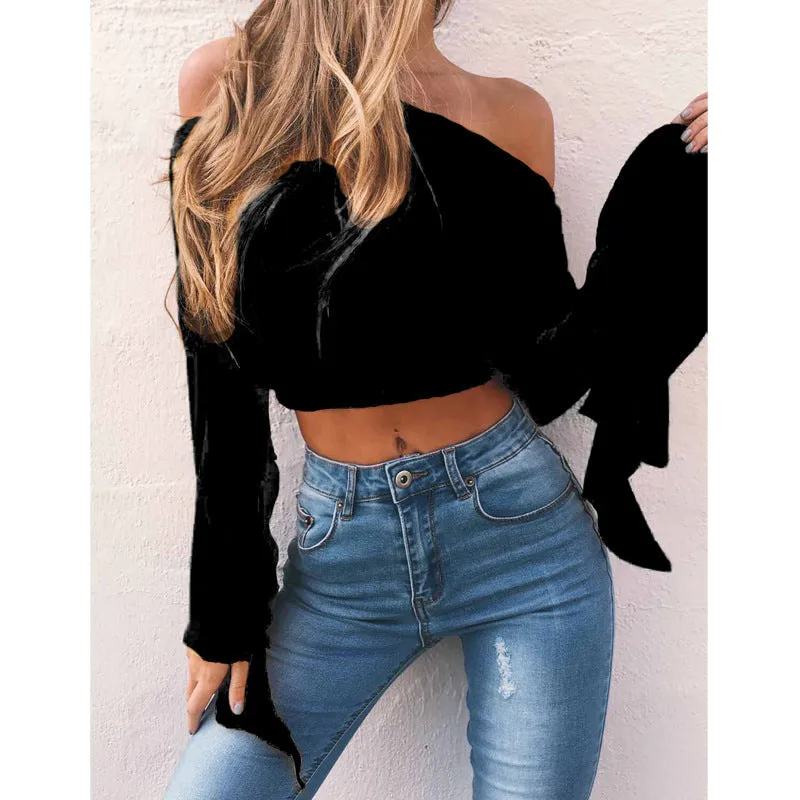 VenusFox Sexy Off Shoulder Casual Loose Crop Top