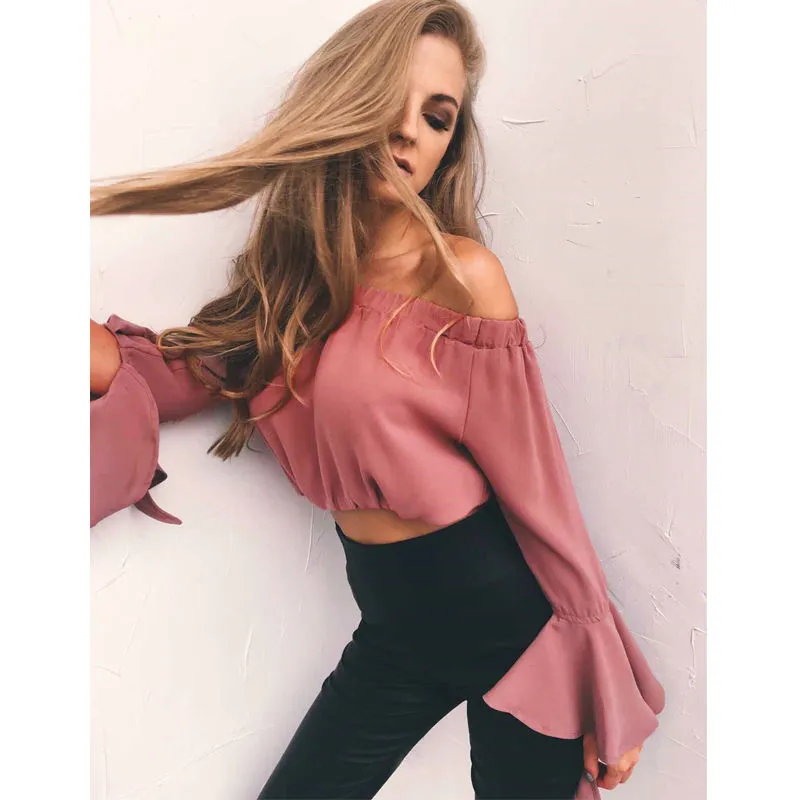VenusFox Sexy Off Shoulder Casual Loose Crop Top