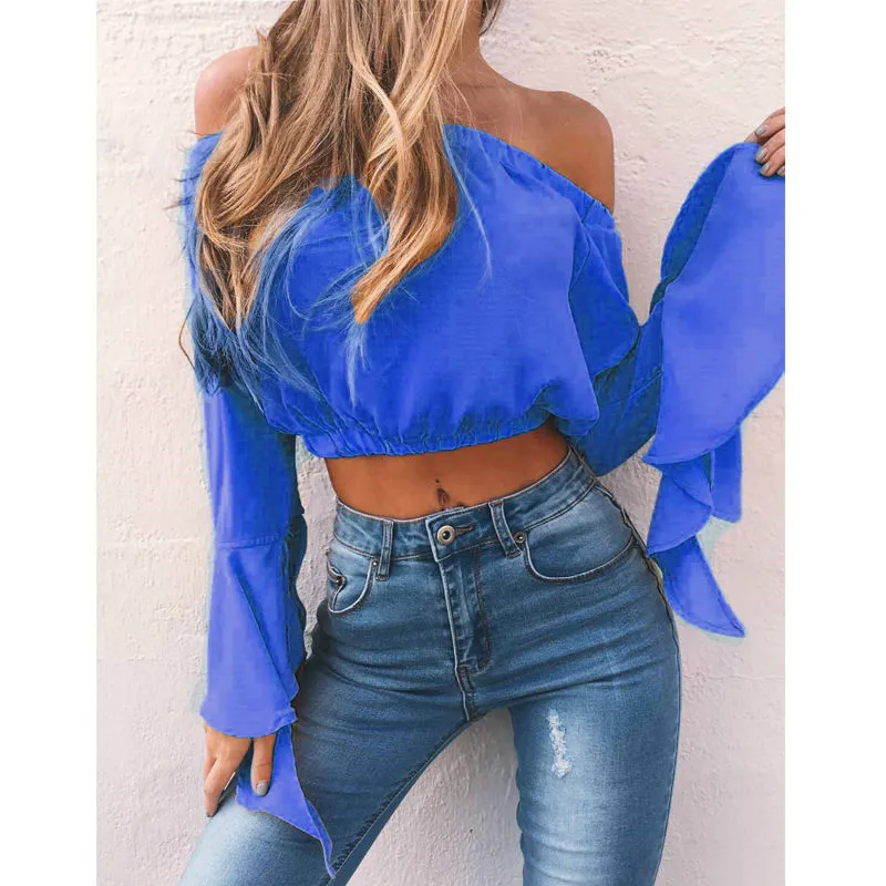 VenusFox Sexy Off Shoulder Casual Loose Crop Top