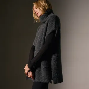 Waffle Knit Funnel Neck Tunic - Anthracite