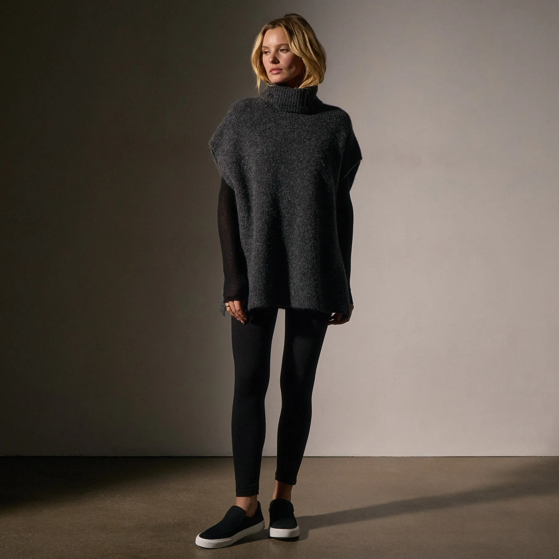 Waffle Knit Funnel Neck Tunic - Anthracite