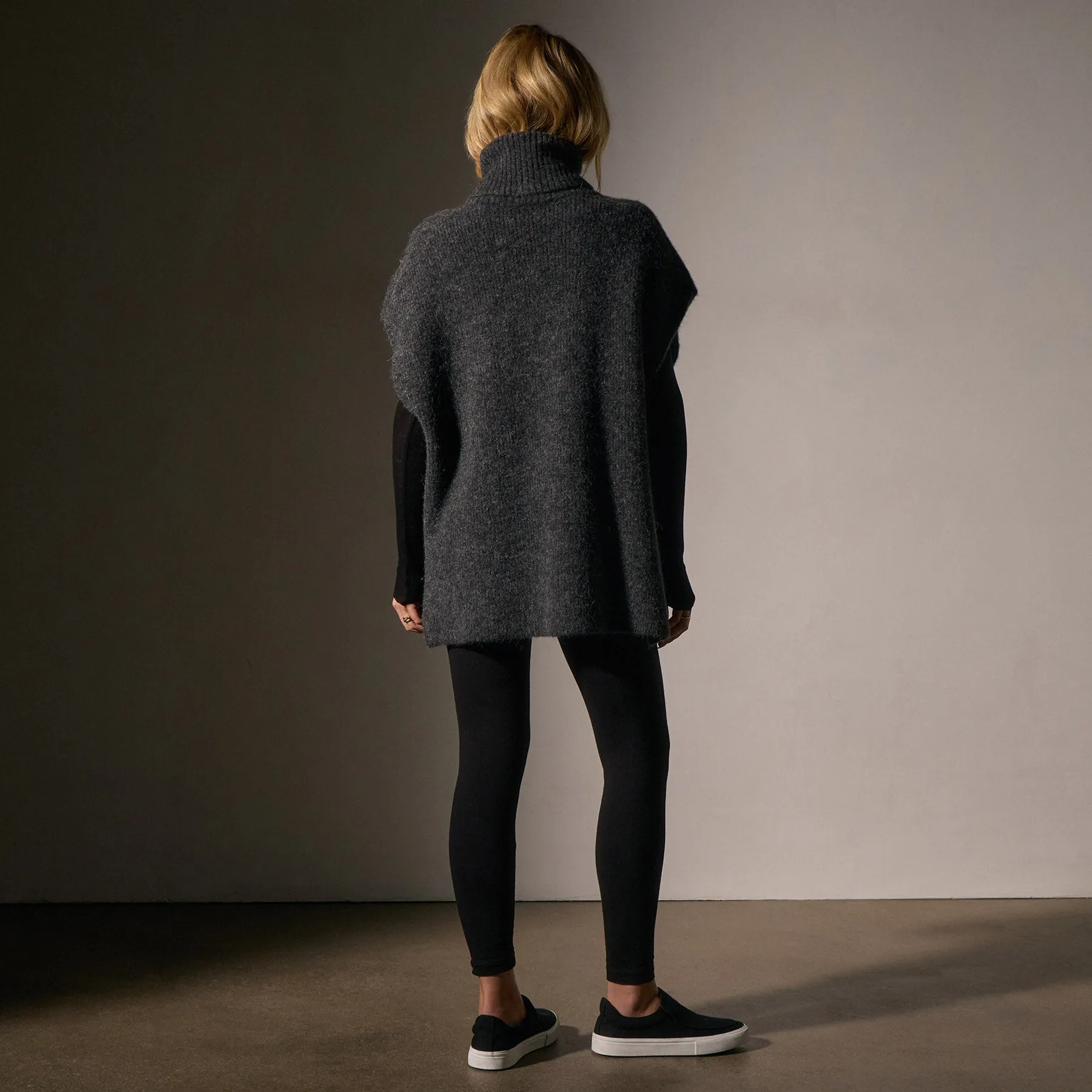 Waffle Knit Funnel Neck Tunic - Anthracite