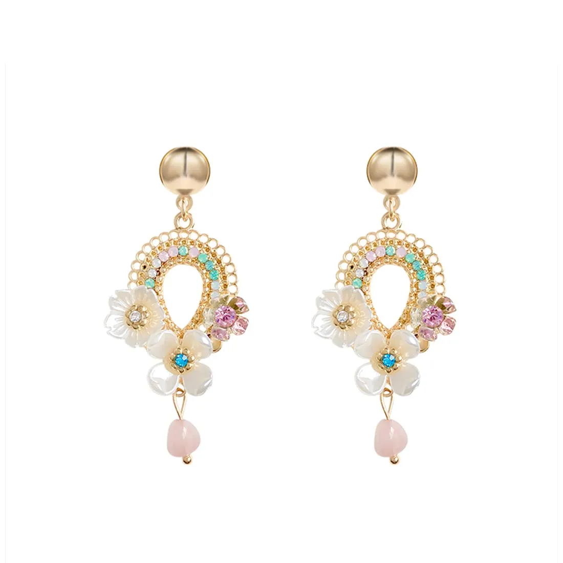 Yellow Chimes Earrings For Women Gold Tone Clip On Stud With Crystal Studded Oval Shape Multicolor Floral Designed Elegant Dangle Earrings For Women and Girls