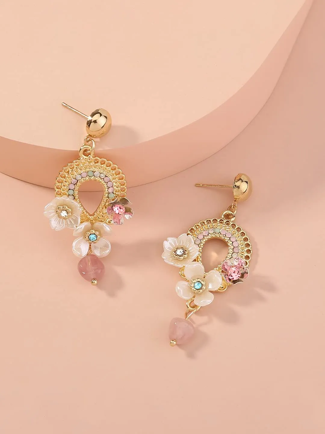 Yellow Chimes Earrings For Women Gold Tone Clip On Stud With Crystal Studded Oval Shape Multicolor Floral Designed Elegant Dangle Earrings For Women and Girls