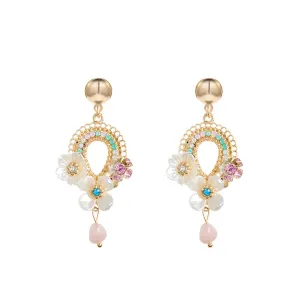 Yellow Chimes Earrings For Women Gold Tone Clip On Stud With Crystal Studded Oval Shape Multicolor Floral Designed Elegant Dangle Earrings For Women and Girls