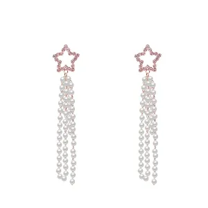 Yellow Chimes Earrings For Women Gold Tone Crystal Star Shape Long Chain Tassel Dangler Earrings For Women and Girls