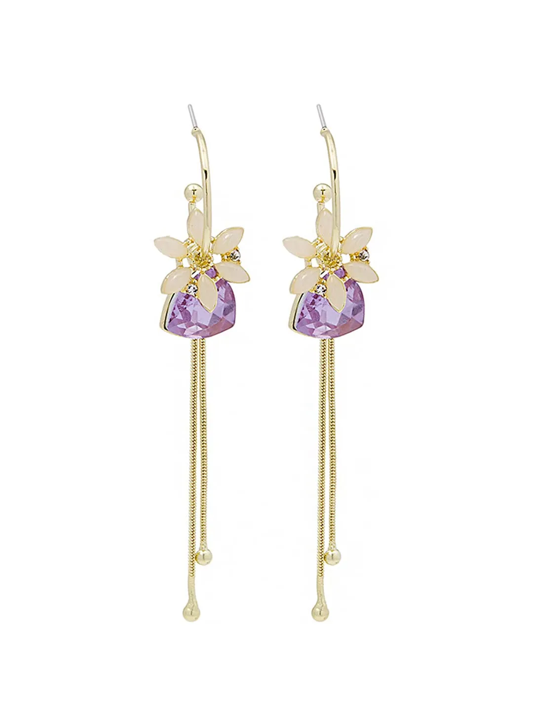 Yellow Chimes Earrings For Women Gold Tone Flower Designed Purple Crystal Long Chain Tassel Drop Dangler Earrings For Women and Girls